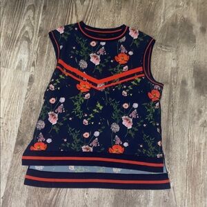Floral Sleeveless Top with Red Stripes